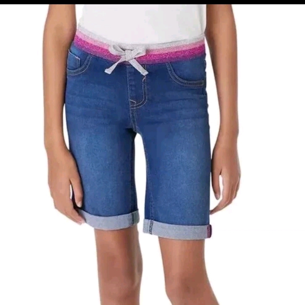 Vigoss Blue Denim Shorts with Pink Ombre Waistband
